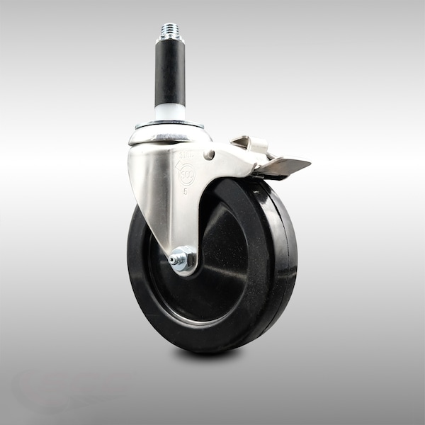 5 Inch 316SS Soft Rubber Swivel 3/4 Inch Expanding Stem Caster Lock Brake SCC